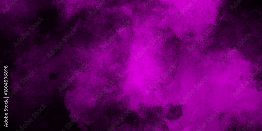 Fototapeta premium Hand-drawn bright pink gradient abstract watercolor splashed on the paper. black background with purple gradient smoke .