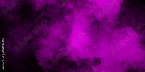 Hand-drawn bright pink gradient abstract watercolor splashed on the paper. black background with purple gradient smoke .