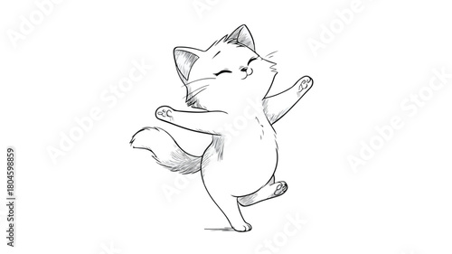 Cute Cat Dancing Coloring Page Vector Illustration