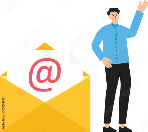 email marketing and promotion email campaign. businessman with marketing email letter. Businessmen are announced with loudspeakers.
