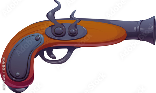 Corsair pirate old pistol firearm RPG game icon. Corsair skipper 18th century gun game icon, pirate captain isolated flintlock pistol arcade vector object. Buccaneer antique firearm videogame item