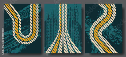 Grunge Racing Track Poster Set – Retro Motorsport Abstract Tire Texture Backgrounds