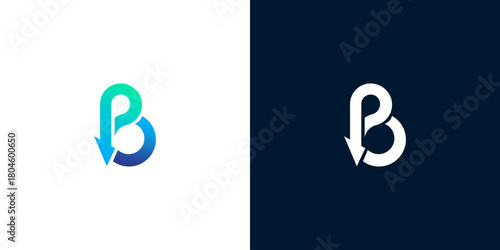 Modern and professional PB or BP letter logo design with a downward arrow element, suitable for technology and business branding