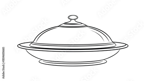Elegant Dish with Lid Line Icon for Hotel Restaurant Food Concept