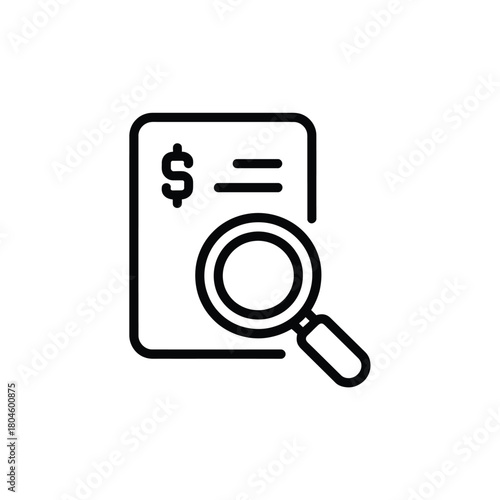 Magnifying glass over document with dollar sign and lines