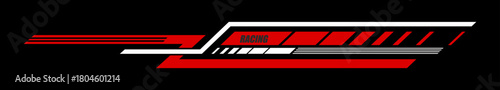 Race car, rally motorsport sticker or symbol. Road racing competition tag, speed drive championship stripe vector sticker. Drift and drag motorsport decal patch, car race red and white abstract label