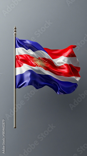 Vibrant Waving Flag on Flagpole with Artistic Design and Colors