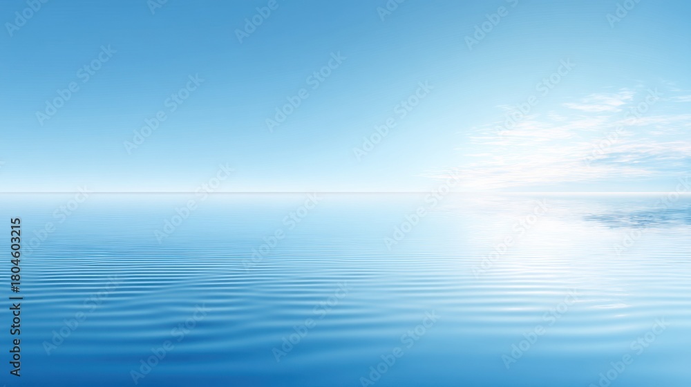 Obraz premium Serene Wide-Angle View of Calm Blue Ocean Water with Gentle Ripples and Clear Sky at Dawn or Dusk, Ideal for Tranquil Backgrounds and Nature Themes