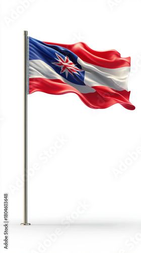 Waving Flag on a Pole with Unique Tricolor Design