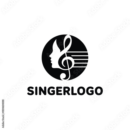 Elegant singer logo with treble clef and musical notes