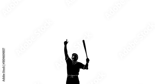 Silhouette of triumphant baseball player celebrating win with bat and raised arm, embodying victory, competition, and sportsmanship in powerful vector art