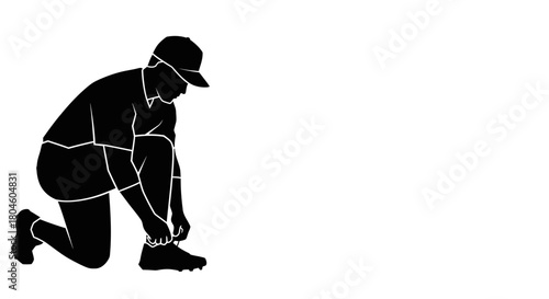 Focused athlete tying shoelaces before game showcasing determination, perfect for sports teams, fitness brands and athletic gear promotions, from vector art