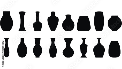 Collection of black vase silhouette vector art design assets