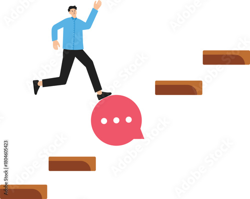 Expert advice or intelligence information to solve business problems, professional consultant or provide solution, expert entrepreneur with speech bubble helping connect ladder to success.
