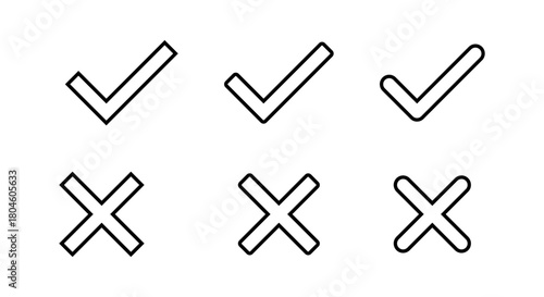 Check mark and cross outline icon. Tick and X symbol. Correct and incorrect sign