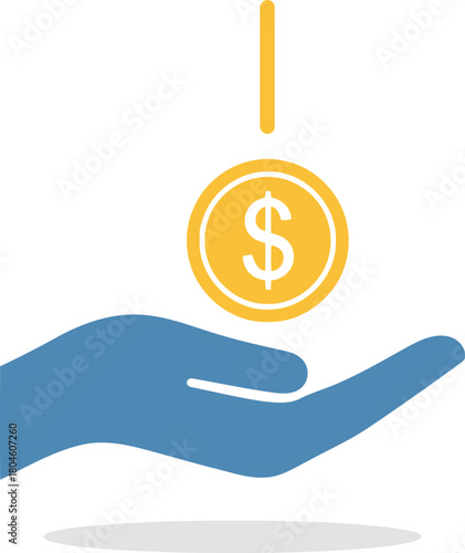Hand receiving dollar coin, financial growth and money concept