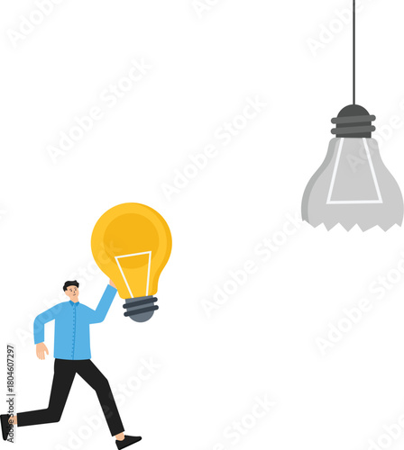 creative brainstorming and change ideas replace ideas. Connect different thoughts and think of new solutions. Teamwork helps lift the big light bulb or big idea concept
