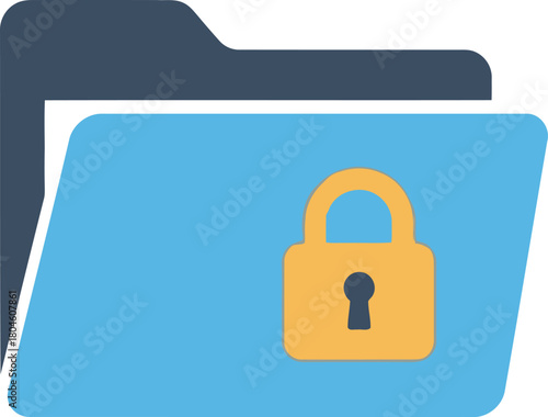 Secure data folder icon with padlock, confidential file protection