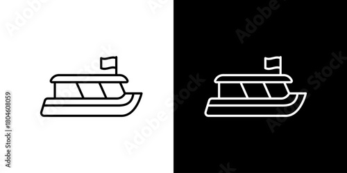 Outline Icon of a Tour Boat on a Black and White Background Simple Transportation Vector