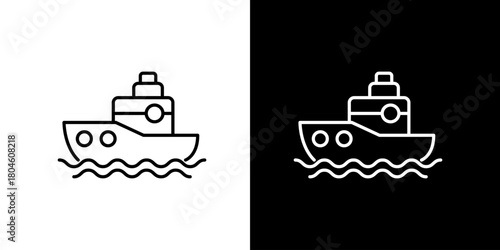 Ship Icon Sailing the Seas Nautical Vessel on Water with Waves - Vector Illustration