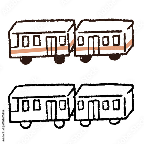 手描きの電車のおもちゃ