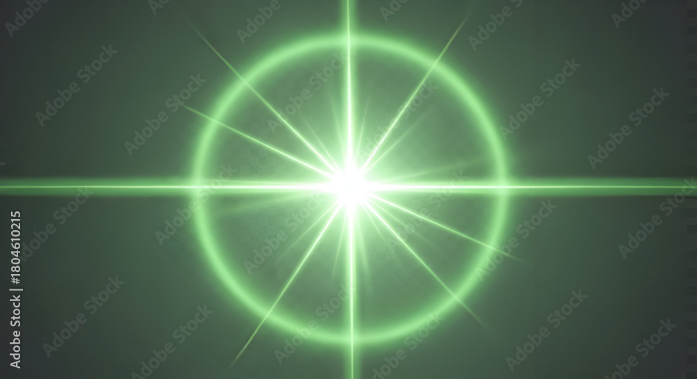 Naklejka premium Abstract luminous green circle with radiating beams on a dark background