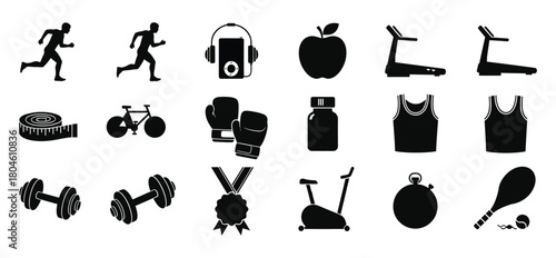 Collection of fitness and sports icons for healthy lifestyle