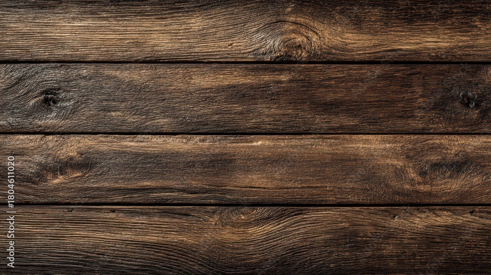Obraz premium Close-up of deep brown wooden planks showcasing natural grain and imperfections