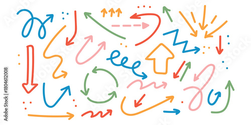 Hand drawn sketchy Doodle Arrows, Direction pointers icon vector. directions symbol. vector illustration.