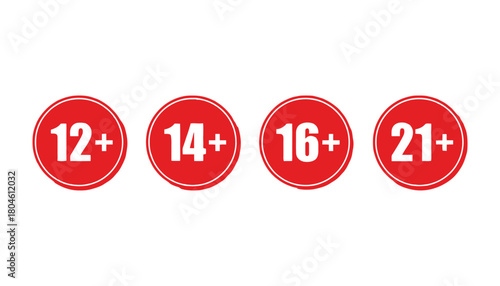 Age restriction icons set vector red circles with age limits