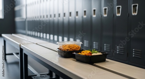 Healthy Lunch on Locker Room Bench - A Balanced Meal.