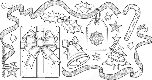 Christmas gift present ribbon bell tree star candy cane holly snowflake holiday