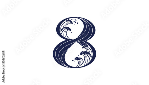 Number eight wave illustration ocean themed design for print
