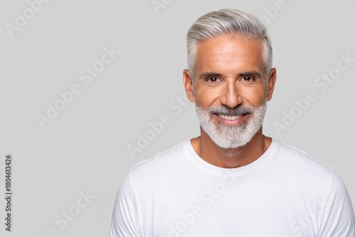 Smiling Mature Man with Gray Beard and Short Hair