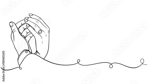 Engagement ring line art hands drawing vector illustration