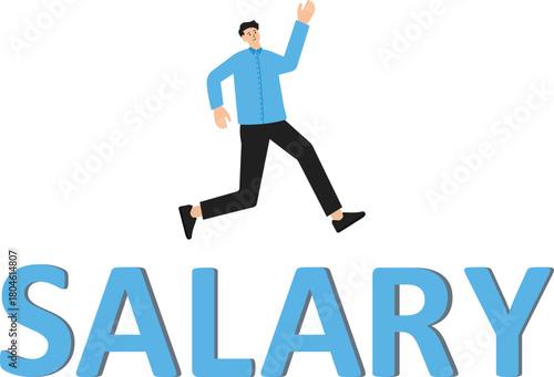 Office salary or bank deposit employee working businessman, businessman walking on word cube block building Salary concept
