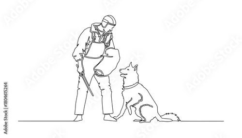 Dog training illustration continuous line drawing vector art