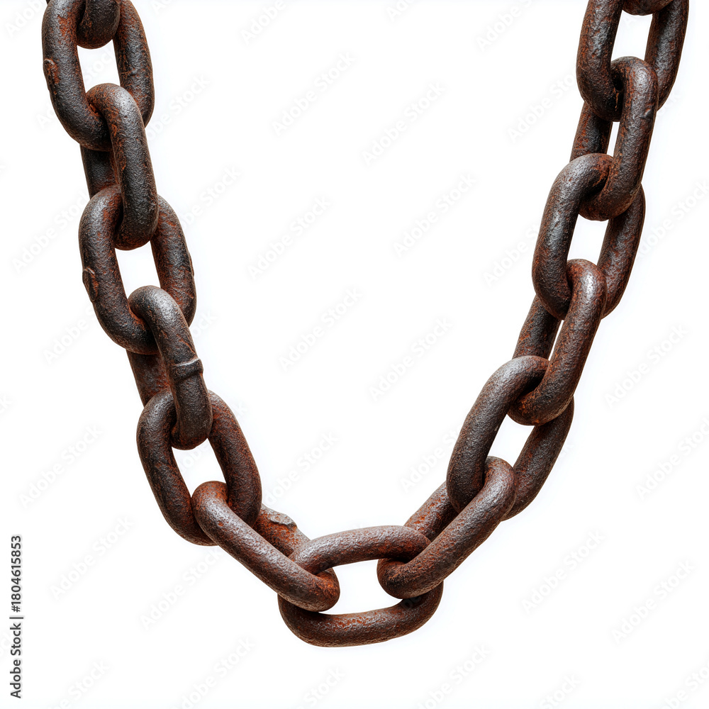 Obraz premium Rusty chain hanging - close up, isolated on white background