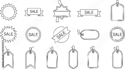 Set of Outline Sale Tags and Labels Vector EPS Graphic Resource