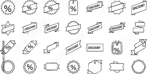Simple Line Art Discount Badge Icons for Promotions and Sales