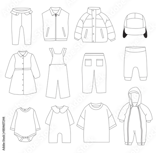 Set of 12 Baby and kid's Clothes illustration - vector graphic resource