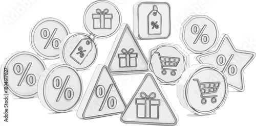 Sale Icons Percentage, Gift, Cart Symbols for Shopping