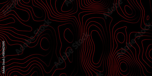 black and red topography background. geographic map contour. topographic line art with modern wavy abstract patterns. luxury black background vector illustration.