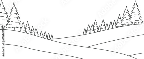 Winter landscape snow trees hills clouds sky nature cold season white line