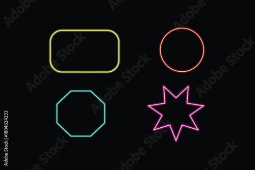 Collection of Simple Geometric Shapes Outlined in Neon Colors on Black