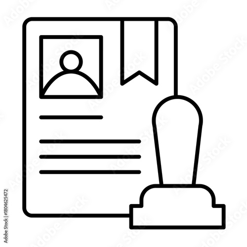 Certificate paper of course thin line icon, driver license concept. Vector graphics. Driving school document with seal stamp sign on white background, style icon mobile or web design.