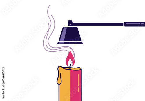 Candle snuffer extinguishing flame with smoke on white background Concept of Christmas and New Year  