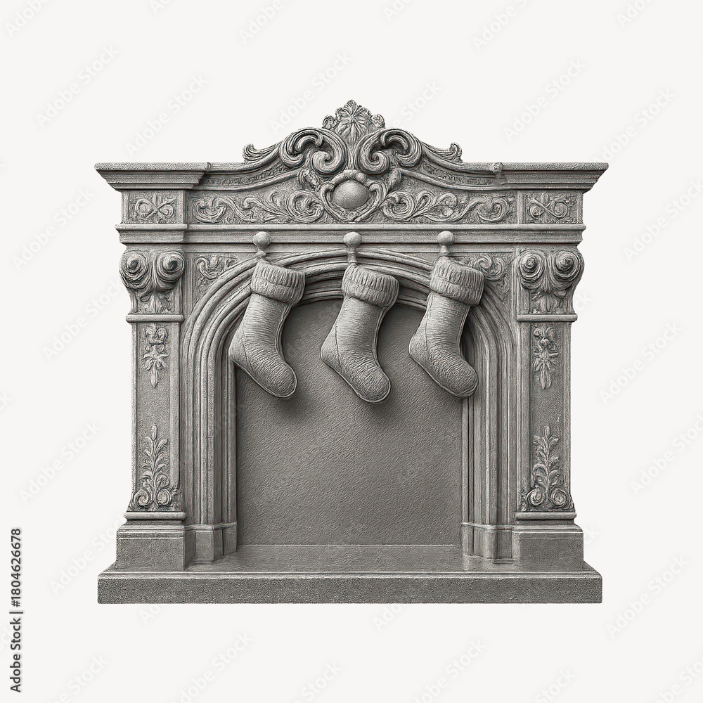 Naklejka premium Elegant stone fireplace with stockings.