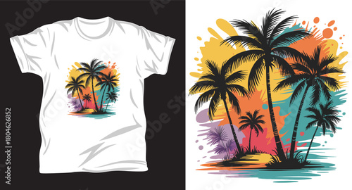 Beach graphic vector T shirt design print.
