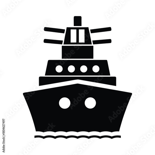 Front view silhouette of a modern cruise ship on water